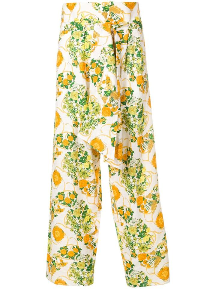 Hermès Vintage High Waisted Floral Trousers - White