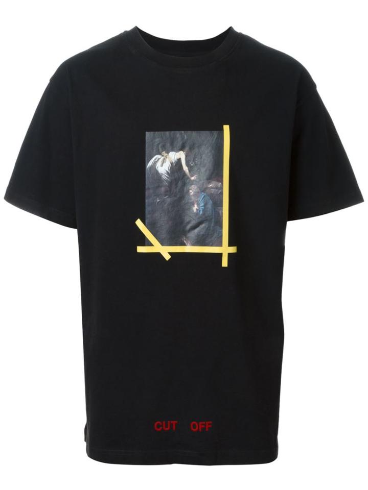 Off-white Portrait Print T-shirt, Men's, Size: Large, Black, Cotton