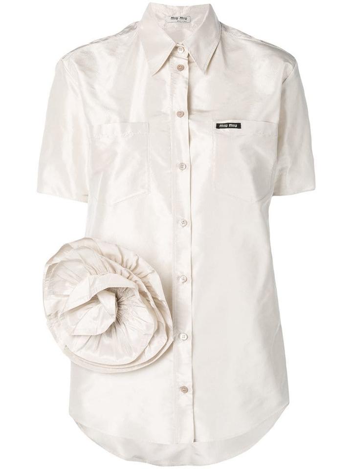 Miu Miu Rose Detail Shirt - Neutrals