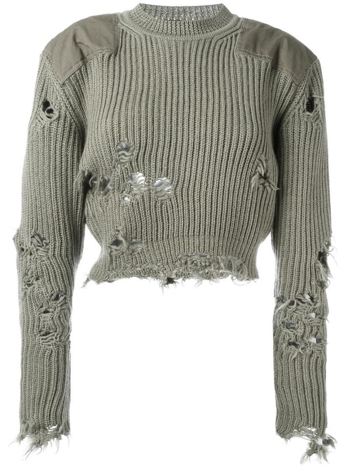 Yeezy Destroyed Cropped Jumper, Women's, Size: Xs, Green, Wool/cotton
