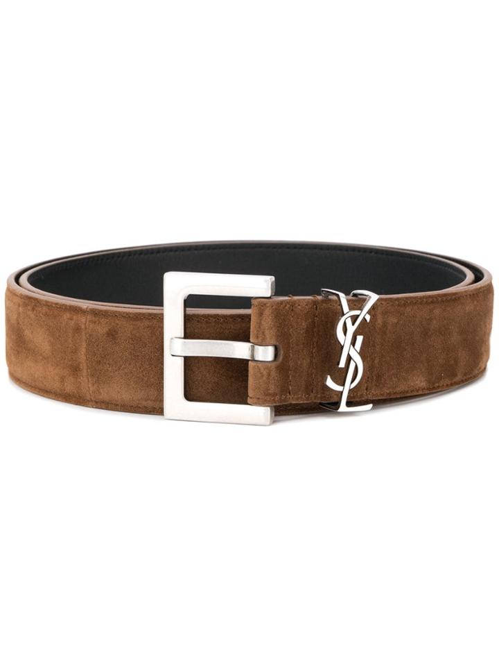 Saint Laurent Logo Plaque Belt - Brown