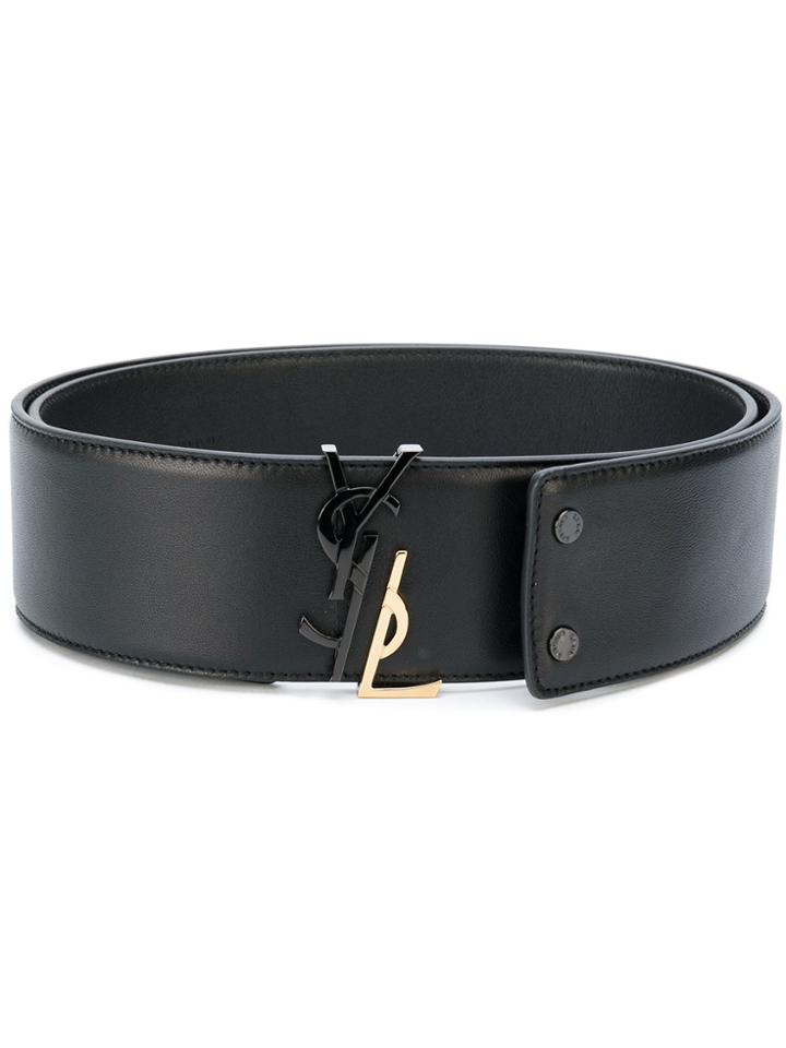 Saint Laurent Contrast Monogram Logo Belt - Black