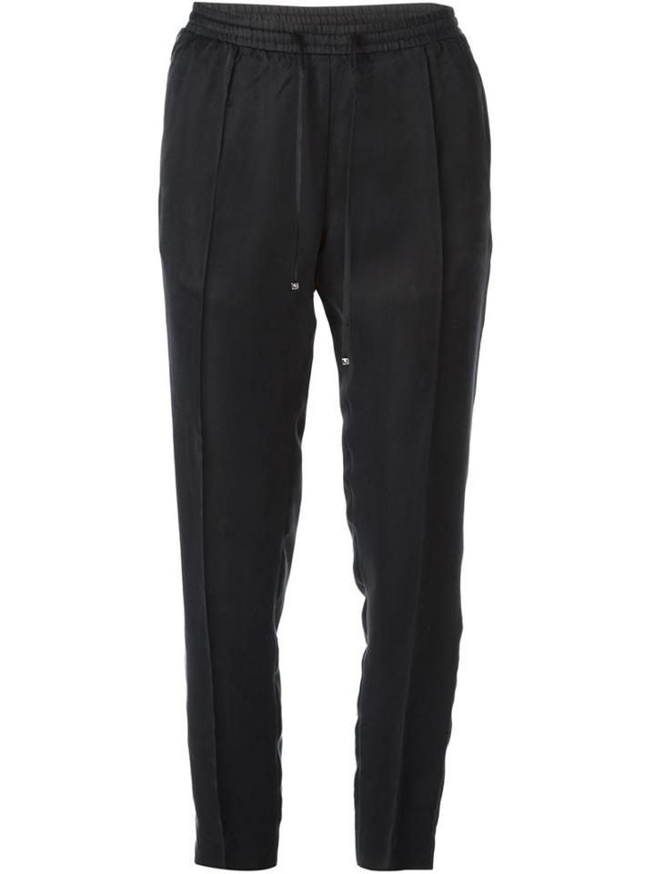 Moncler Tapered Crepe Trousers, Women's, Size: 40, Black, Cupro