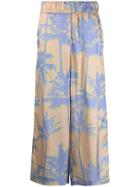 White Sand Palm Print Cropped Trousers - Neutrals