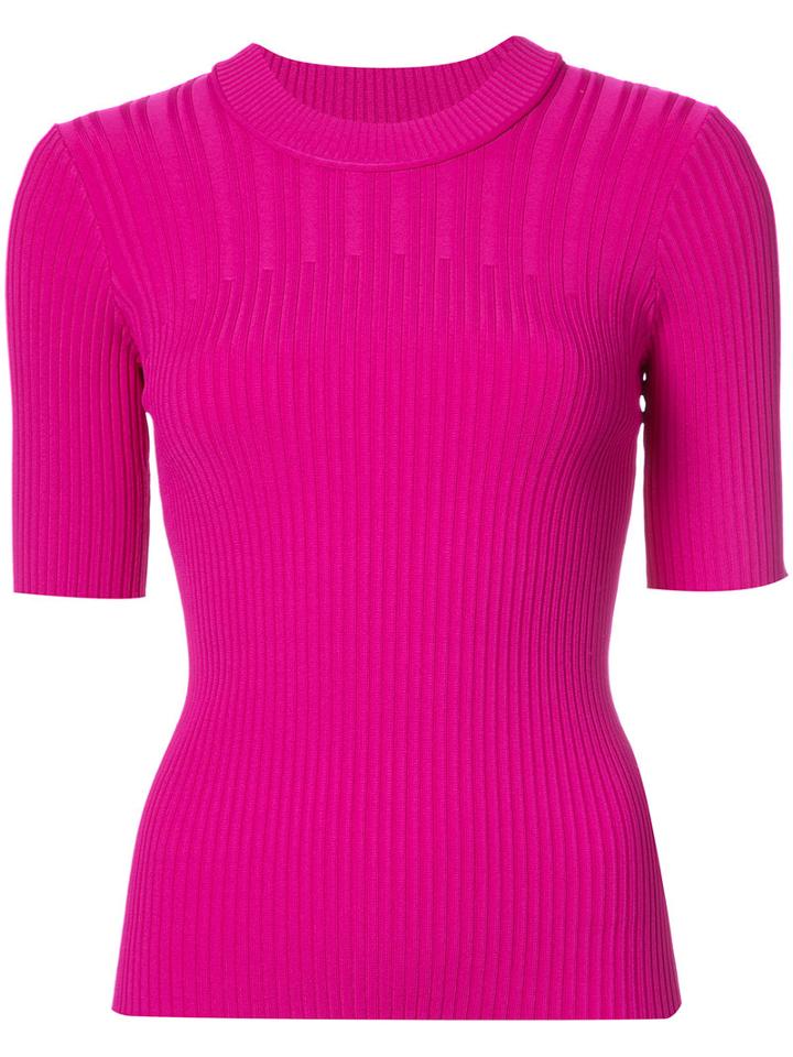 Carven - Ribbed Short Sleeve Knitted Top - Women - Nylon/spandex/elastane/viscose - Xs, Pink/purple, Nylon/spandex/elastane/viscose