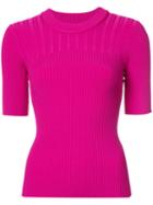 Carven - Ribbed Short Sleeve Knitted Top - Women - Nylon/spandex/elastane/viscose - Xs, Pink/purple, Nylon/spandex/elastane/viscose