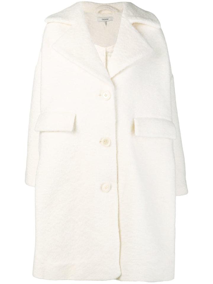 Ganni Single Breasted Midi Coat - White