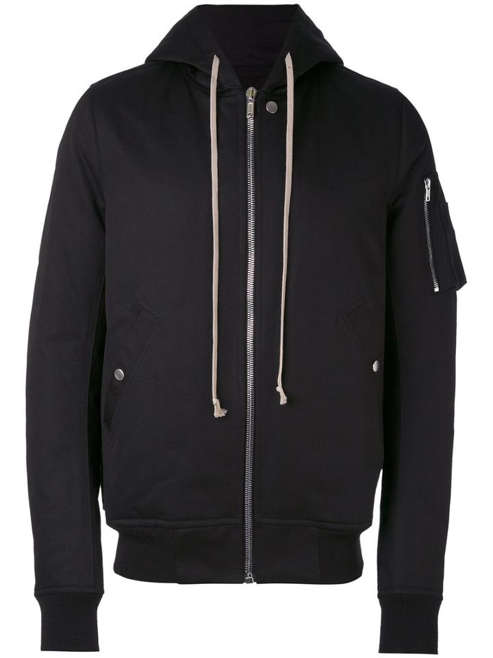 Rick Owens - Flight Hooded Bomber Jacket - Men - Cotton/virgin Wool/cupro/feather Down - 46, Black, Cotton/virgin Wool/cupro/feather Down