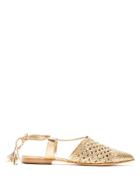 Sarah Chofakian Woven Leather Flat Sandals - Gold