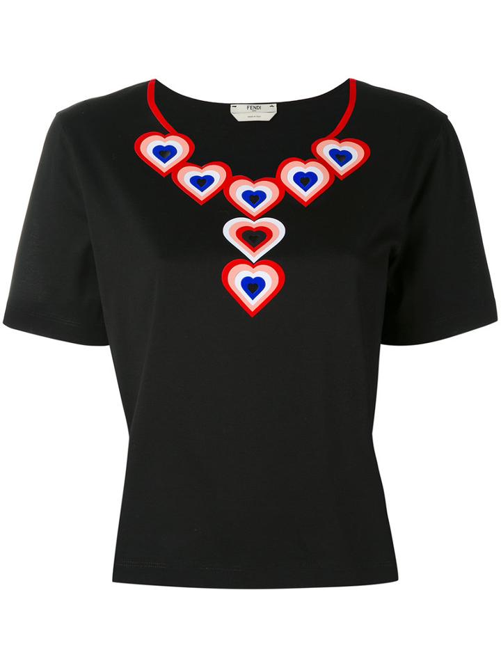 Fendi - Heart T-shirt - Women - Cotton - 42, Black, Cotton