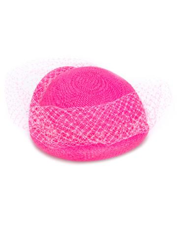 Federica Moretti - Veil Embellished Woven Hat - Women - Polyamide/polyester/straw - One Size, Women's, Pink/purple, Polyamide/polyester/straw
