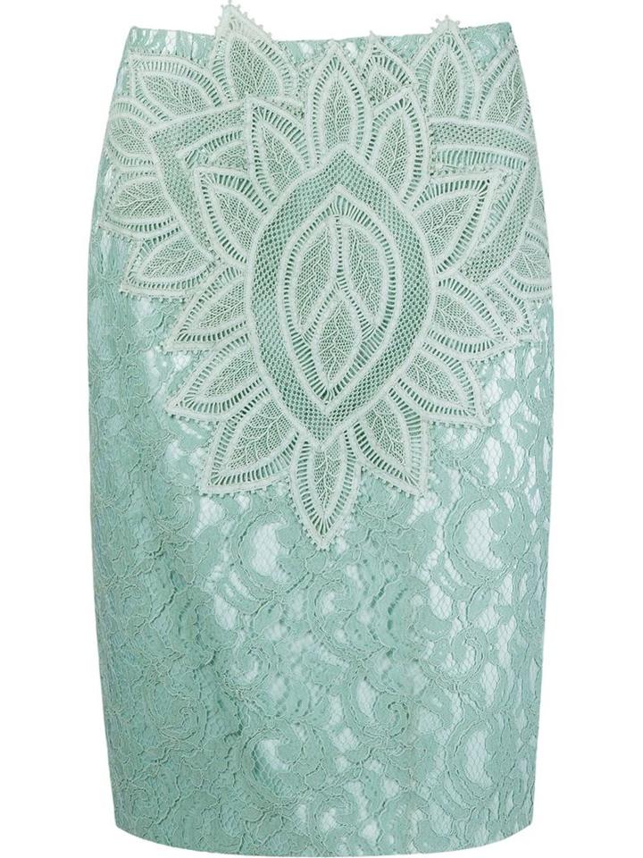 Martha Medeiros Marescot Lace Pencil Skirt, Women's, Size: 42, Green, Cotton/polypropylene/acetate/silk