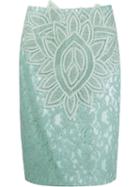 Martha Medeiros Marescot Lace Pencil Skirt, Women's, Size: 42, Green, Cotton/polypropylene/acetate/silk