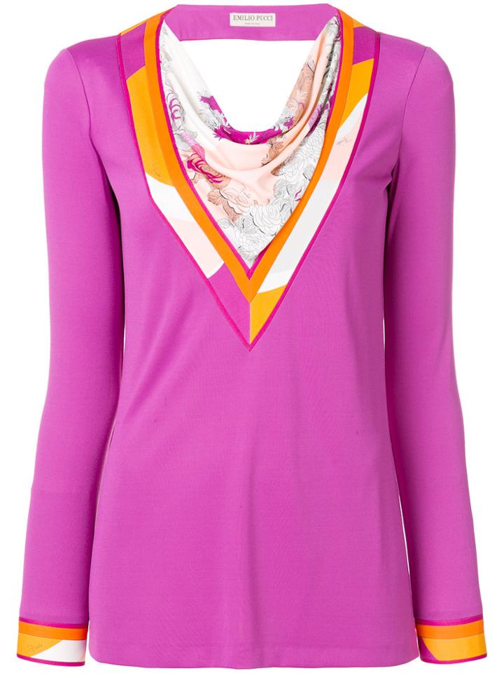 Emilio Pucci Scarf Panel Longsleeved Blouse - Pink & Purple