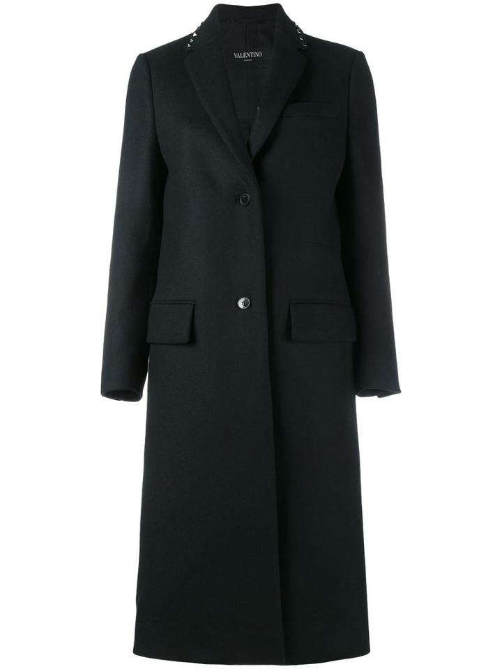Valentino 'rockstud' Single Breasted Coat, Women's, Size: 38, Black, Silk/cotton/linen/flax/virgin Wool