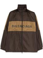 Balenciaga Printed Logo Windbreaker Jacket - Brown