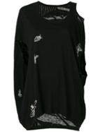 Rundholz - Animal Print Open Shoulder Top - Women - Cotton - M, Black, Cotton