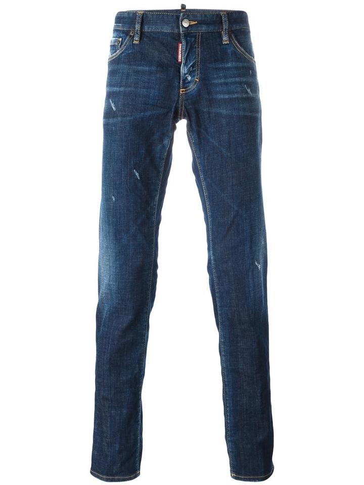Dsquared2 Slim Stitch Distressed Jeans, Men's, Size: 50, Blue, Cotton/spandex/elastane