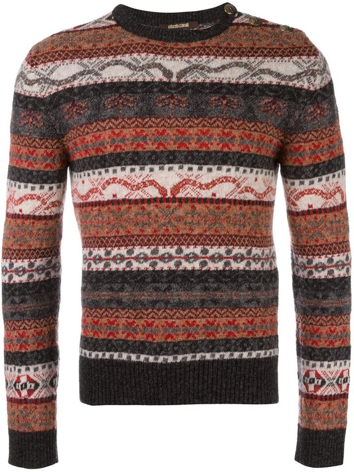 Roberto Cavalli Striped Jumper, Men's, Size: Large, Wool