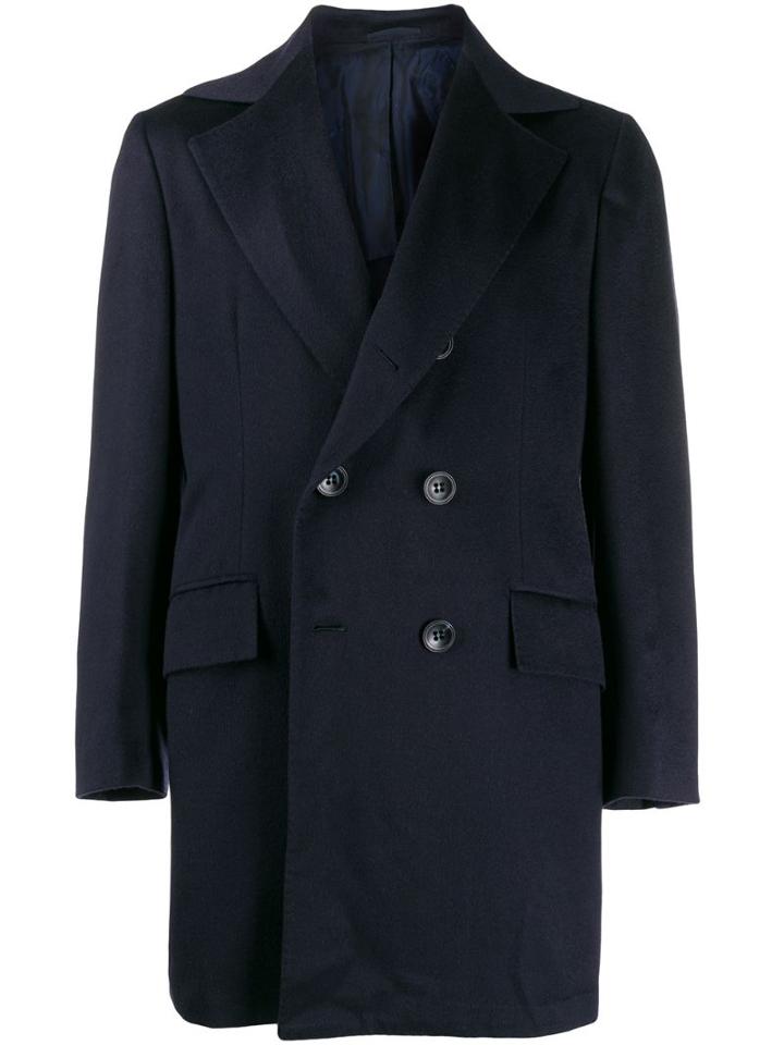 Kiton Double Breasted Coat - Blue