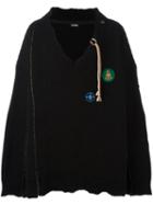 Raf Simons V Neck Oversized Jumper, Men's, Black, Virgin Wool