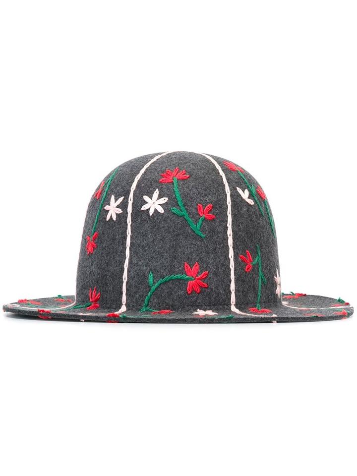 Comme Des Garçons Shirt Boy Embroidered Hat, Size: Medium, Grey, Wool