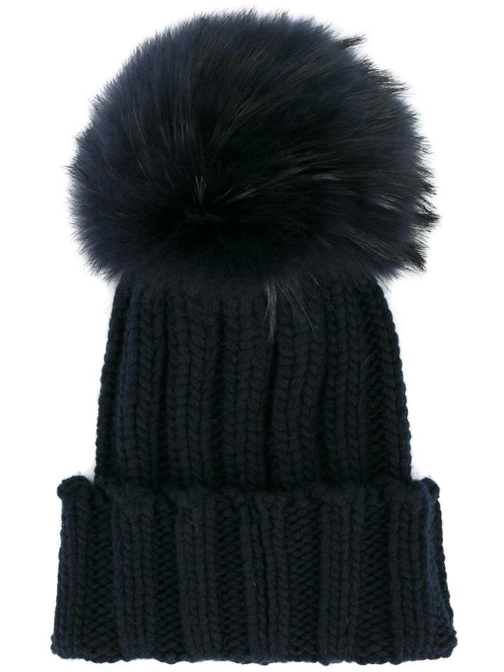 Inverni Fur Pom Pom Beanie - Blue