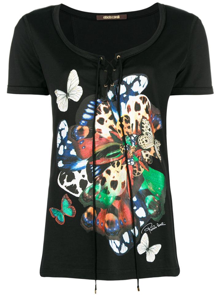 Roberto Cavalli Butterflies Print T-shirt - Black