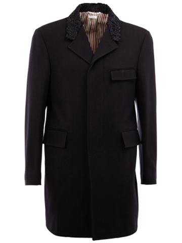Thom Browne Flap Pockets Coat, Men's, Size: 2, Blue, Cupro/wool/lamb Fur