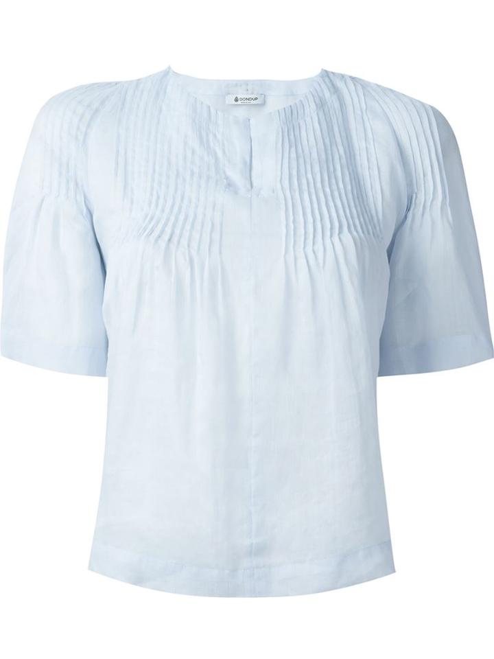 Dondup Pleated Shortsleeved Blouse, Women's, Size: 40, Blue, Ramie