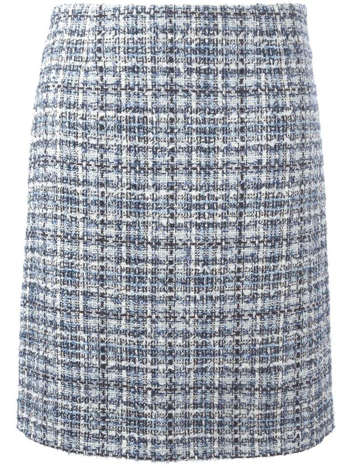 Lanvin Tweed Checked Skirt, Size: 38, Blue, Cotton/polyester/acrylic/wool