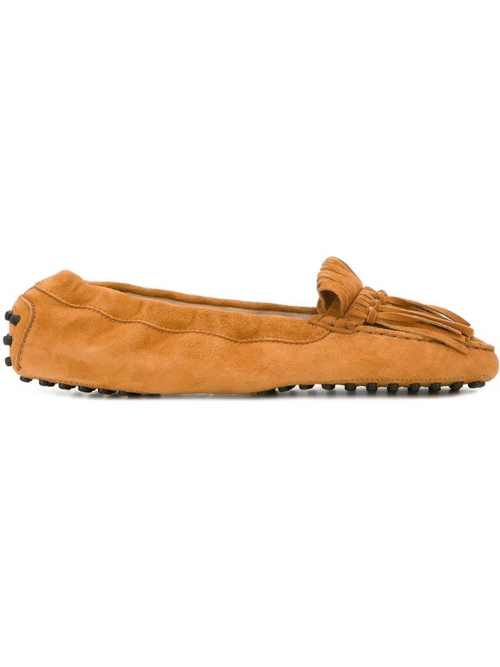 Tod S Fringe Loafers, Women's, Size: 38.5, Brown, Suede/leather/rubber