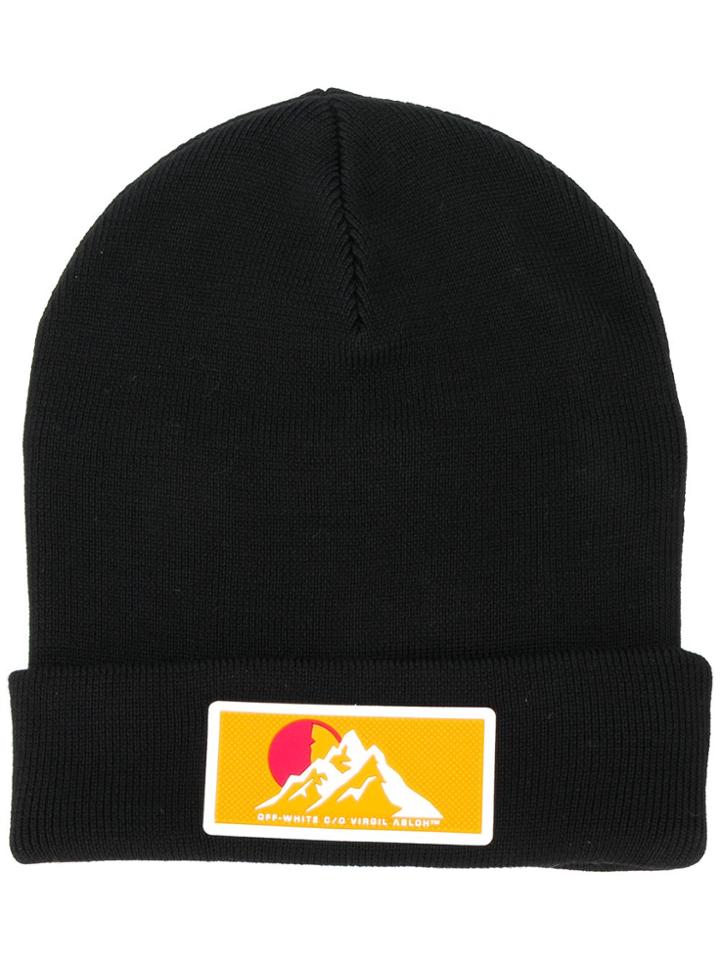 Off-white Logo Patch Ribbed Beanie - Black