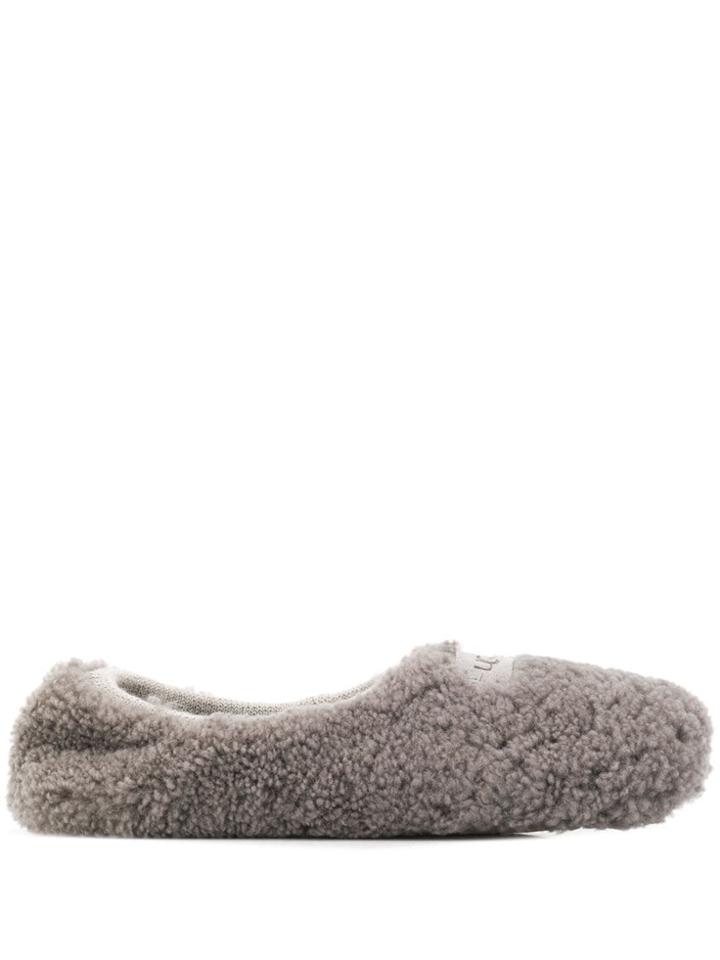 Ugg Australia Logo-patch Fuzzy Slippers - Grey