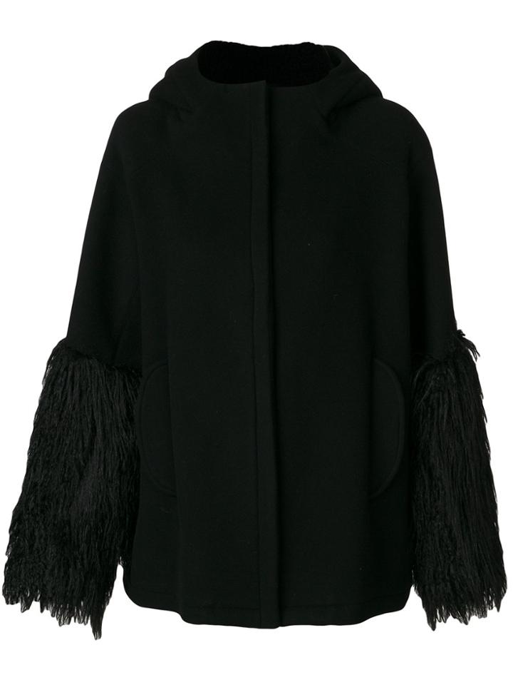 Giamba Fringed Cuffs Coat - Black