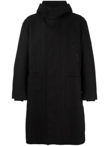 Ahirain Loose-fit Zipped Hooded Coat, Men's, Size: Medium, Black, Wool