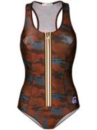 Faith Connexion Camouflage Print Zip Swimsuit - Brown