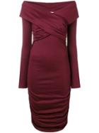 Dvf Diane Von Furstenberg Off Shoulder Ruched Mini Knit Dress - Red
