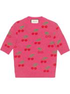 Gucci Sweater In Wool With Gg Cherry Jacquard - Pink