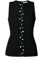 Mugler Pearl Detail Macrame Top, Women's, Size: 40, Black, Spandex/elastane/acetate/viscose
