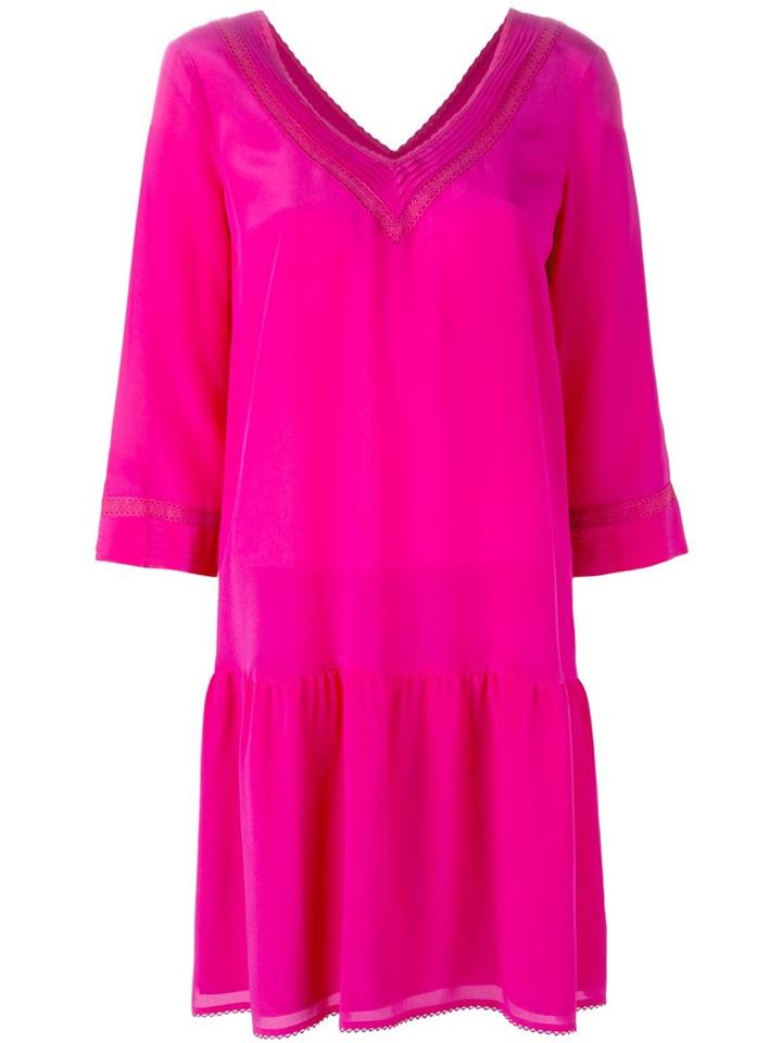 Twin-set V-neck Shift Dress, Women's, Size: L, Pink/purple, Silk/cotton/polyester