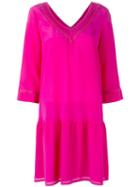 Twin-set V-neck Shift Dress, Women's, Size: L, Pink/purple, Silk/cotton/polyester