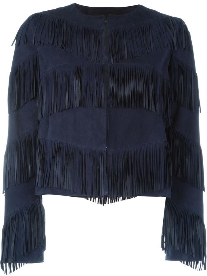 Drome Fringed Jacket, Women's, Size: Large, Blue, Suede/acetate/cupro
