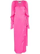 Rotate V-neck Silk Maxi Wrap Dress - Pink