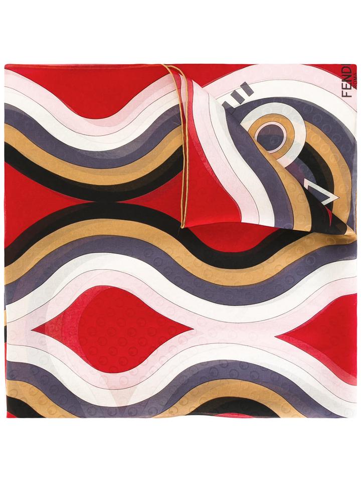 Fendi Patterned Scarf, Women's, Red, Silk