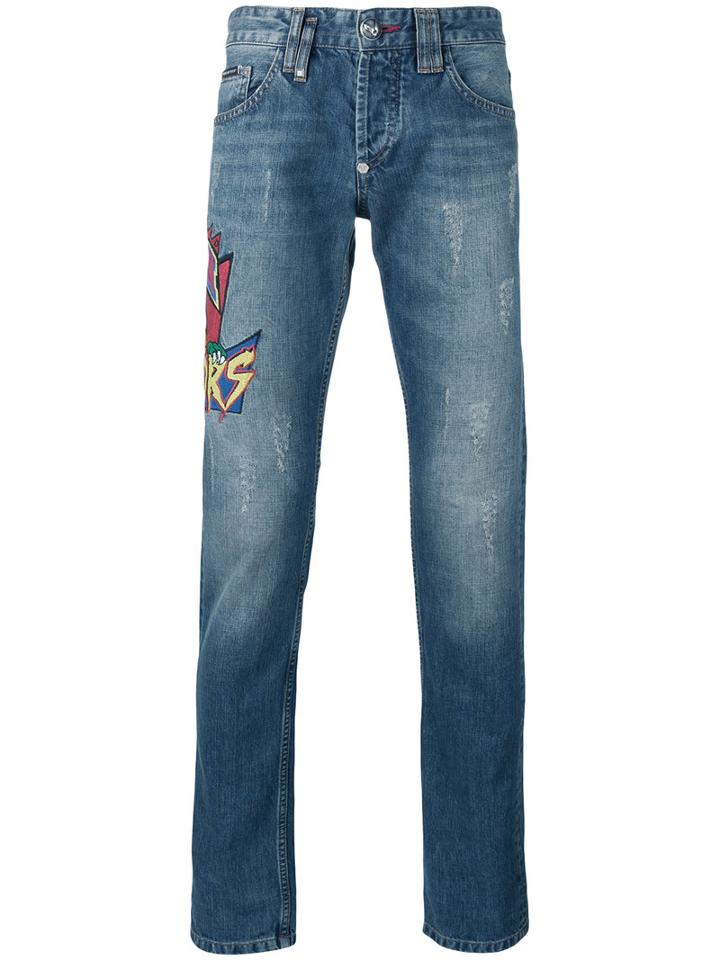 Philipp Plein - Embroidered Patch Jeans - Men - Cotton - 31, Blue, Cotton