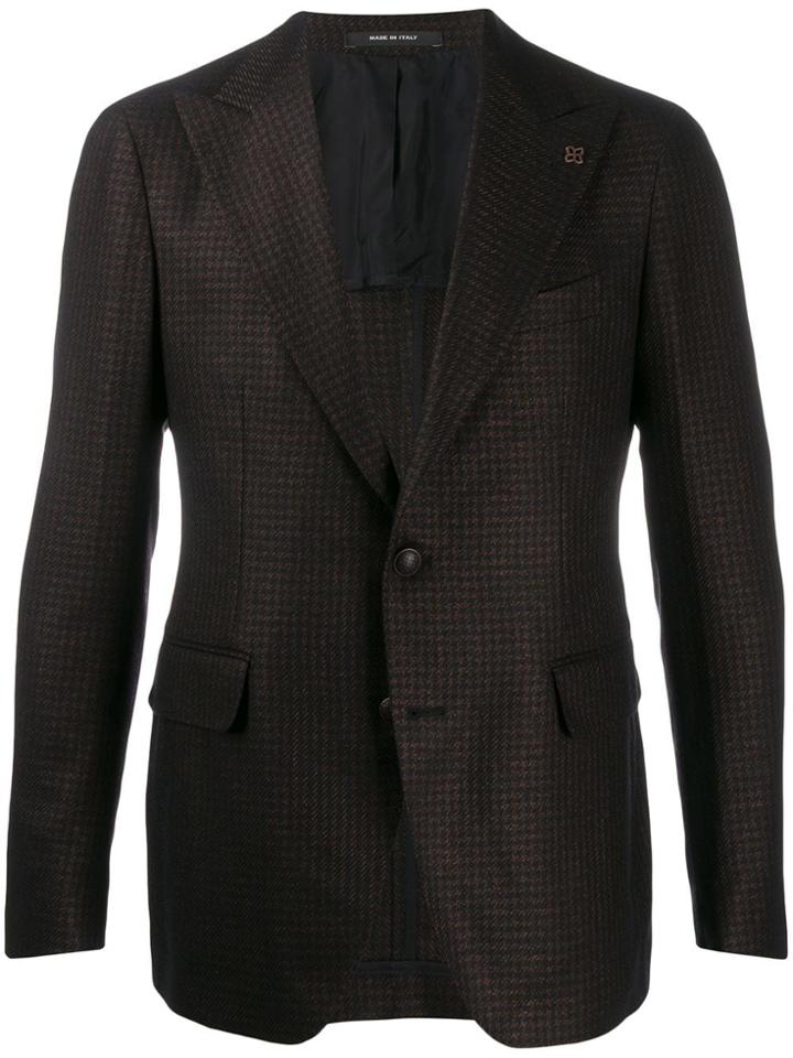 Tagliatore Logo Pin Houndstooth Blazer - Black