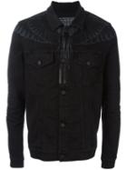 Marcelo Burlon County Of Milan Wing Print Denim Jacket, Men's, Size: Large, Black, Cotton/spandex/elastane/polyester
