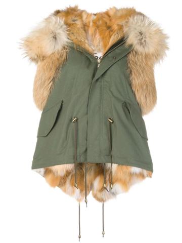 Furs66 Fur Trim Parka Vest - Green