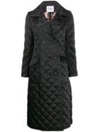 Ainea Diamond Quilt Double-breasted Coat - Black